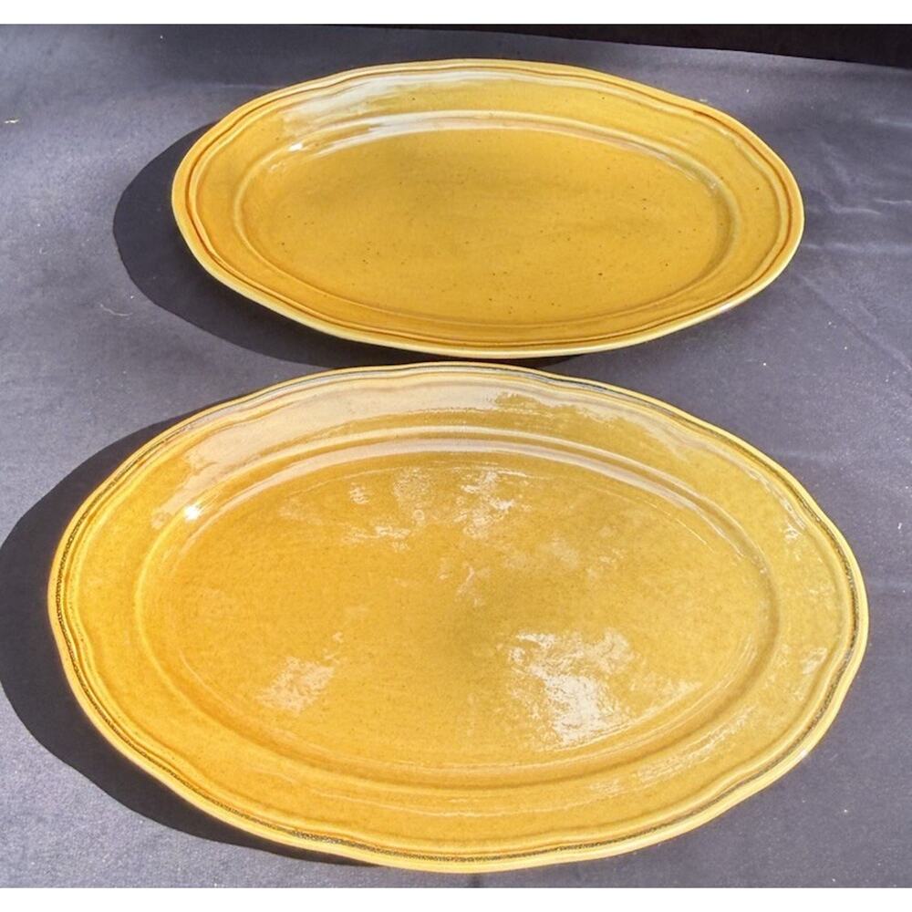 2 Sabatier Cannes 4385 Mustard Color Serving Platters Dish Crate & Barrel 14”